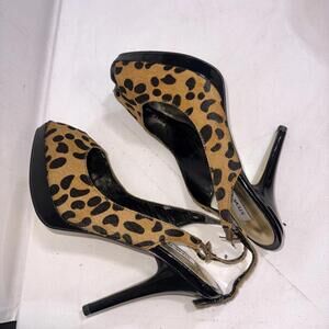 Vintage Y2K Steve Madden Peep Toe Leopard Print Leather Slingback Heels‎